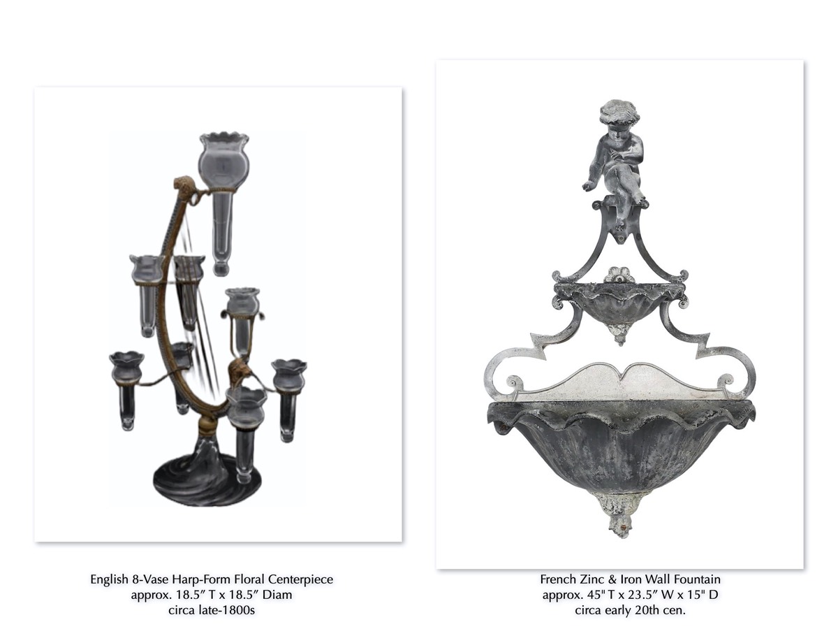 English Harp-Form Centerpiece | French Wall Fountain 