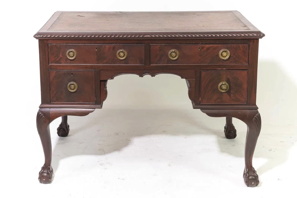 <b>Ball & Claw Leathertop Desk</b><br>approx. 30.5 tall x 42 x 23 inches<br>circa 20th cen., England