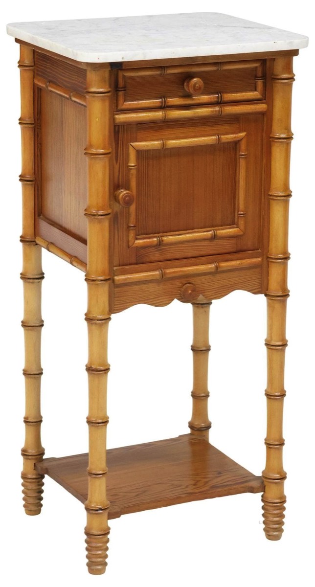 <b>Marbletop Faux Bamboo Nightstand</b><br>approx 34.5 T 16 W x 14 inches<br>circa early-20th cen.