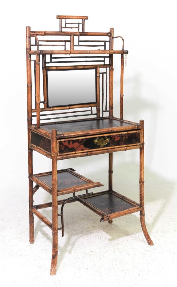 <b>Bamboo Mirror-Back Hall Table</b><br>approx. 55 tall x 24.25 wide x 14 inches deep