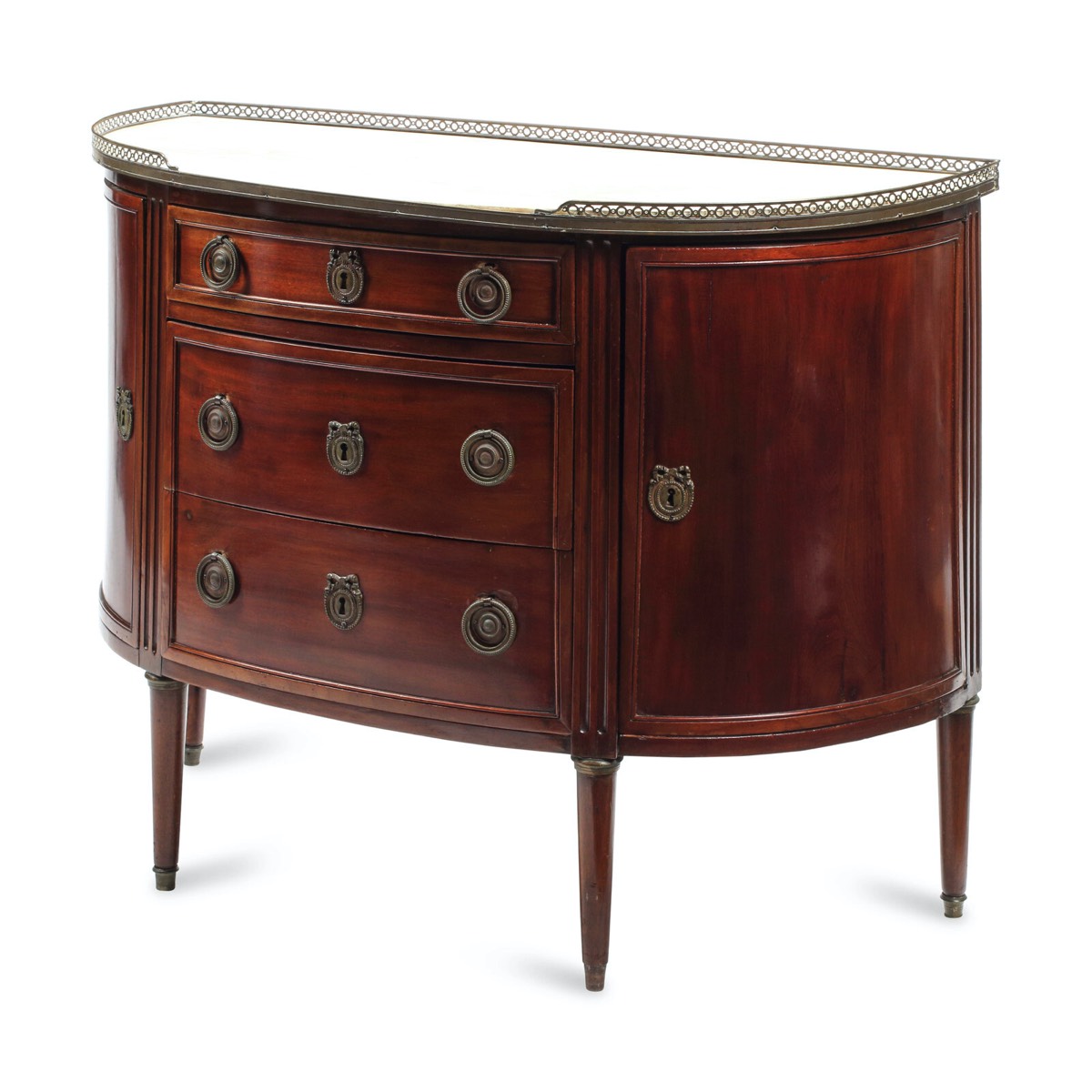 <br>Louis XVI-Style Mahogany Marble-Top Cabinet</b><br> 33.5 tall x  43.5 wide x 19.5 inches deep<br> circa 19th cen., France