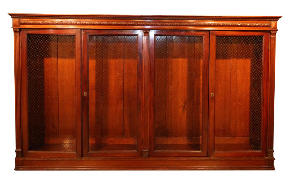 <b>Regency Style Cherry Bookcase</b><br>  approx 60.25 tall x 102.75 wide x 15.75 inches deep<br> circa 19th cen.