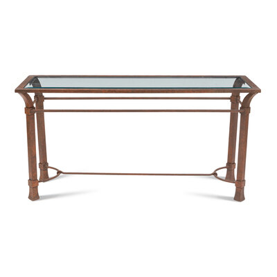 <b>Iron & Glass Console Table</b><br> approx. 28 tall x 56 long x 18 deep inches<br> circa 20th cen.