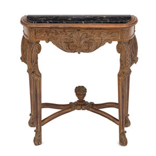 <b>Antique Louis XV Style Carved Walnut Console Table</b><br> w/black marble top<br> approx. 33.5 tall x 31.25 wide x 14 deep inches<br> circa 1st half 20th cen., France or Italy