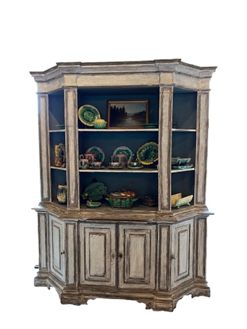 <b>Italian Provincial Painted Hutch</b><br> approx. 88 x 73 wide x 19 deep inches<br> circa 1800, Italy 