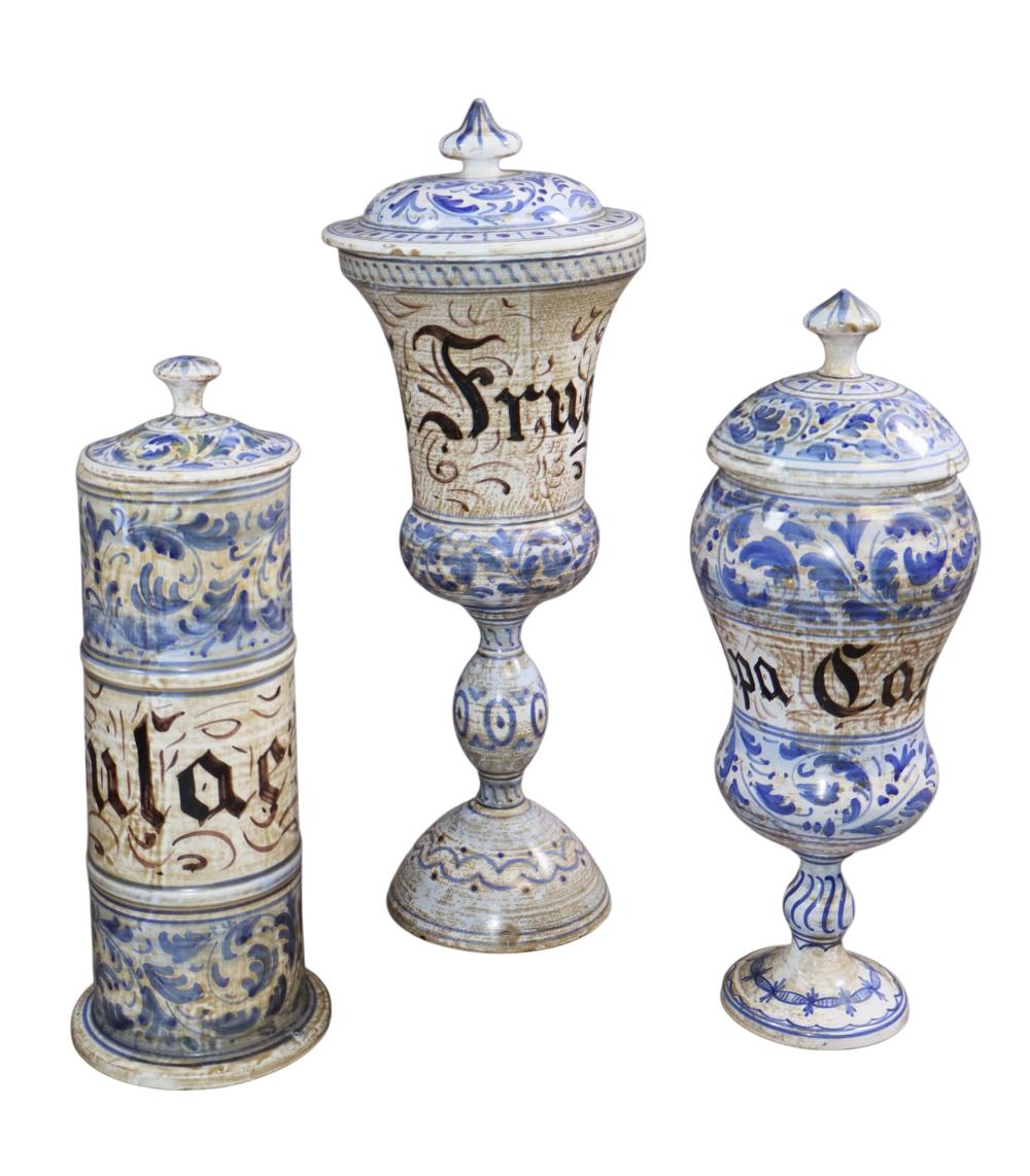 <b>Set of 3 Guerrieri Murano Maiolica Apothecary Jars</b><br> In the 17th cen. style<br> circa late 19th/early 20th cen., Italy 