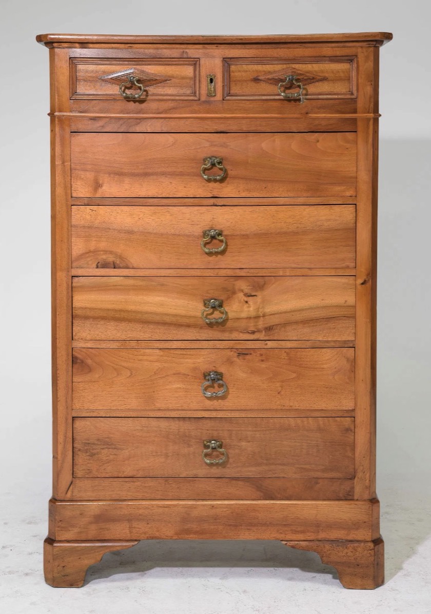 <b>French Walnut 7-Drawer Chest</b><br>approx. 58 tall x 37 wide x 17 inches<br>circa 1900, France