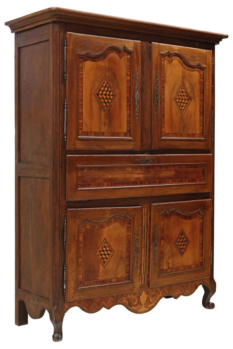 <b>French Provincial Louis XV-Style Oak & Walnut Homme Debout</b><br> approx. 87.75 tall x 66.5 wide x 25 inches<br> circa 19th cen., France 