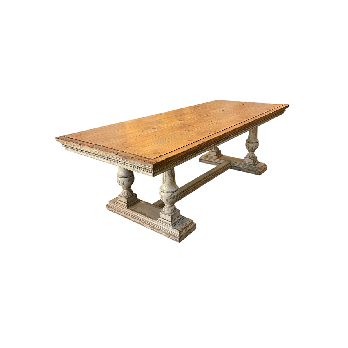 <b>Farmhouse Trestle Dining Table</b><br> In reclaimed pine<br> approx 30.25 tall x 96 long x 39.5 inches<br> Contemporary