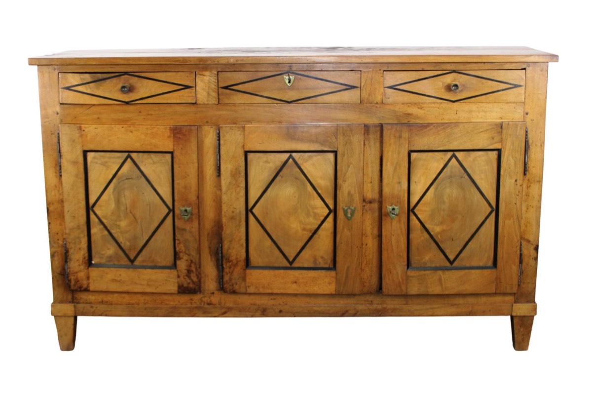 <b>Directoire-Style Enfilade Sideboard</b><br>Inlaid diamond on doors & drawers<br> approx. 42 tall x 70 long x 18.75 inches deep<br> circa 19th cen., France 