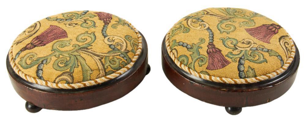 <b>Georgian Mahogany Footstools</b><br> approx. 4 x x 10.75 diam. inches<br>circa 1900, England 