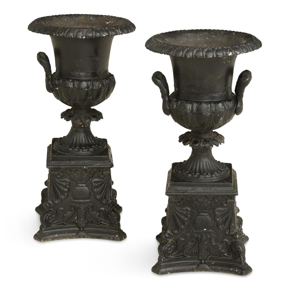 <b>Neoclassical-Style Aluminum Garden Urns</b><br> approx. 31 tall x 16 inches diam. <br>circa 20th cen.