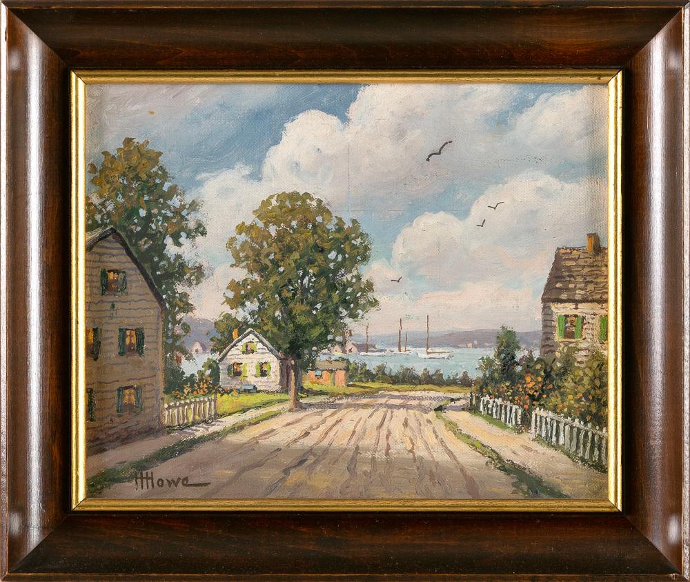 <b>ME Harbor</b>, oil on canvas, approx. 11 x 13, 20th cen.