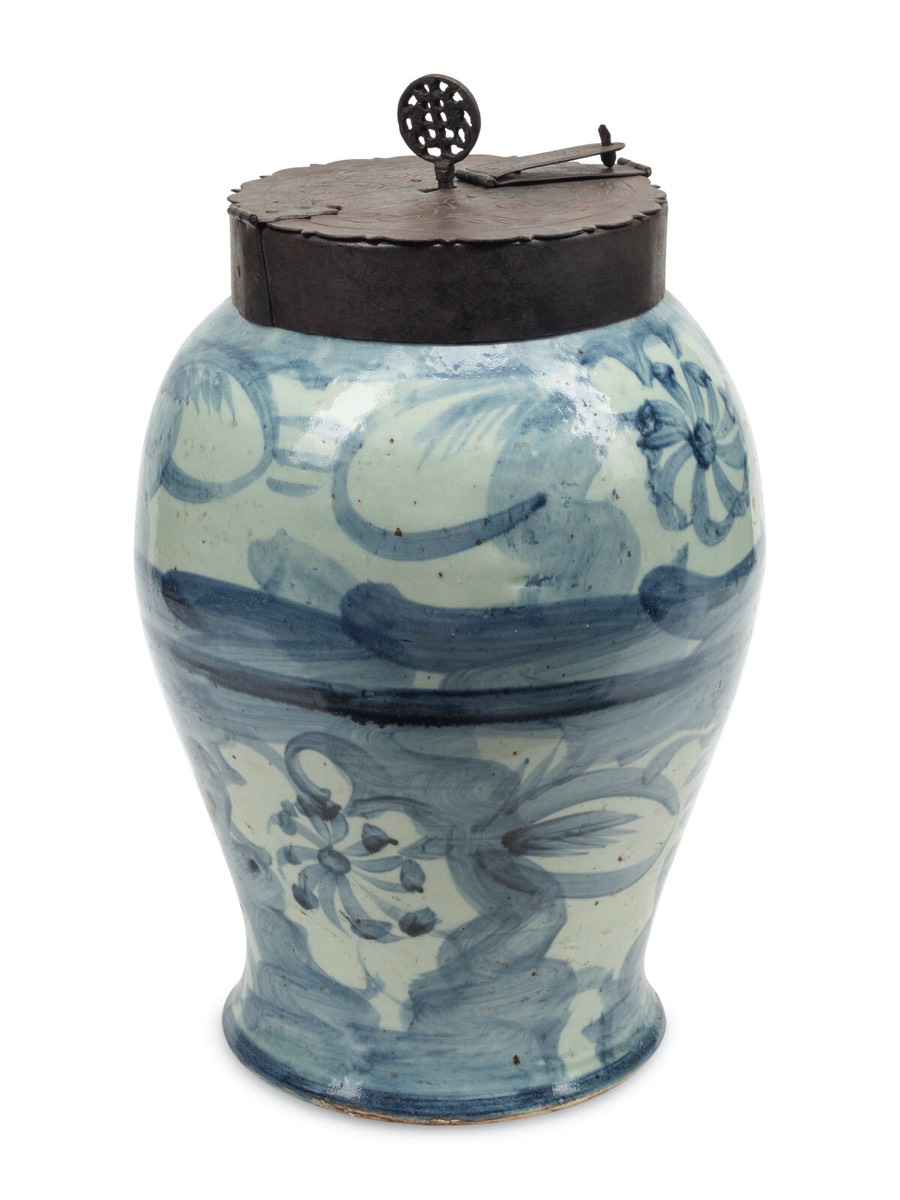 <b>Porcelain Locking Tea Caddy</b>, approx. 18 tall