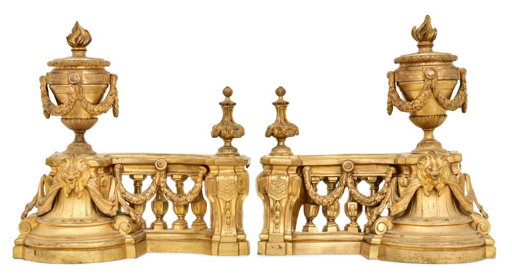 <b>French Bronze Fireplace Chenets</b><br>approx. 15 x 15 x 10 in. <br>circa 1900, France 