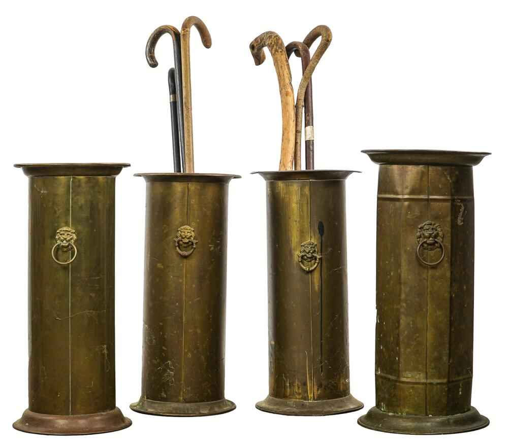 <b>Edwardian Era Brass Umbrella/Cane Stands</b><br>approx. 21 in. T<br>circa 19, England 